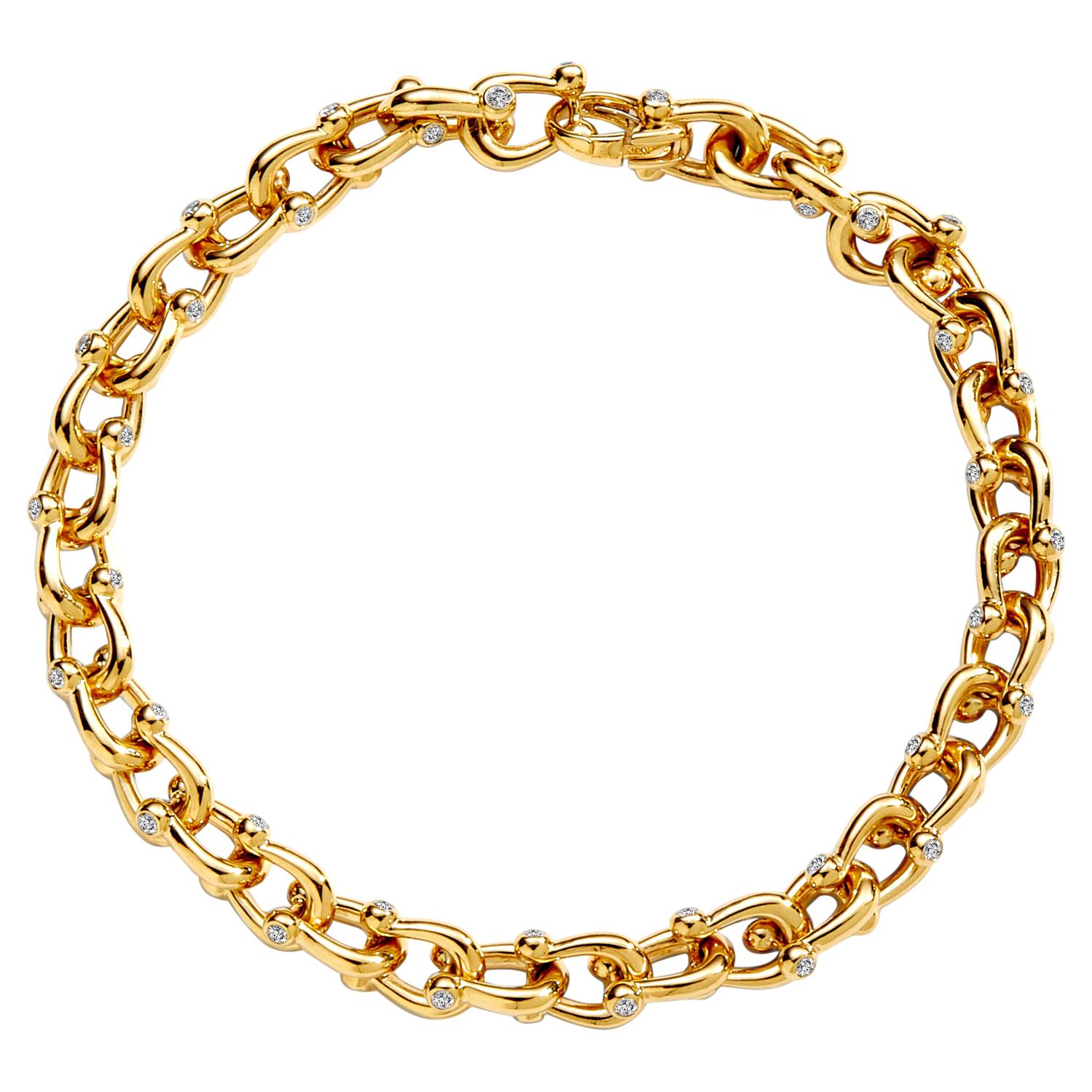 Syna Yellow Gold Horse Shoe Bracelet with Diamonds For Sale