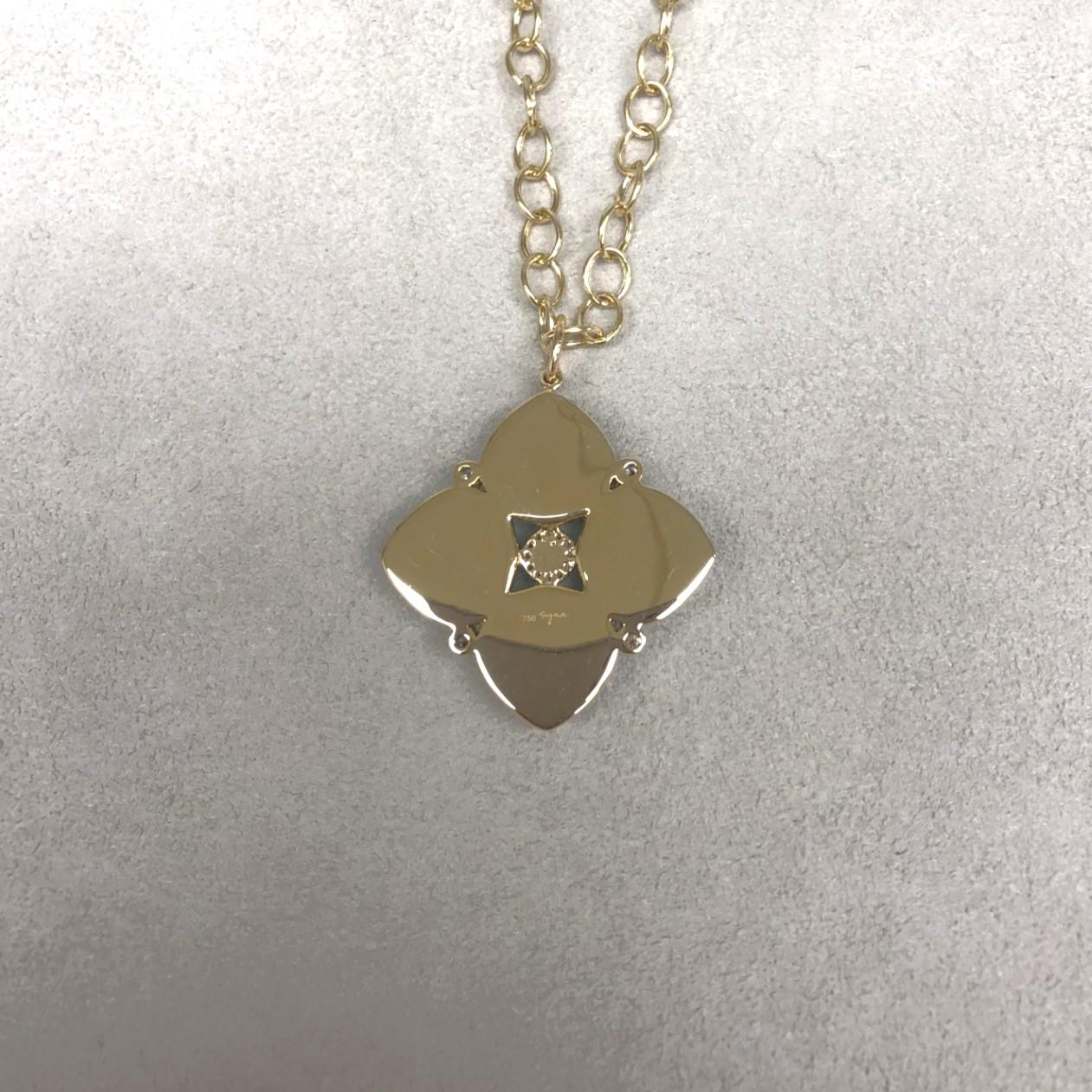 Contemporary Syna Yellow Gold Jardin Blue Topaz Pendant with Ruby and Diamonds For Sale