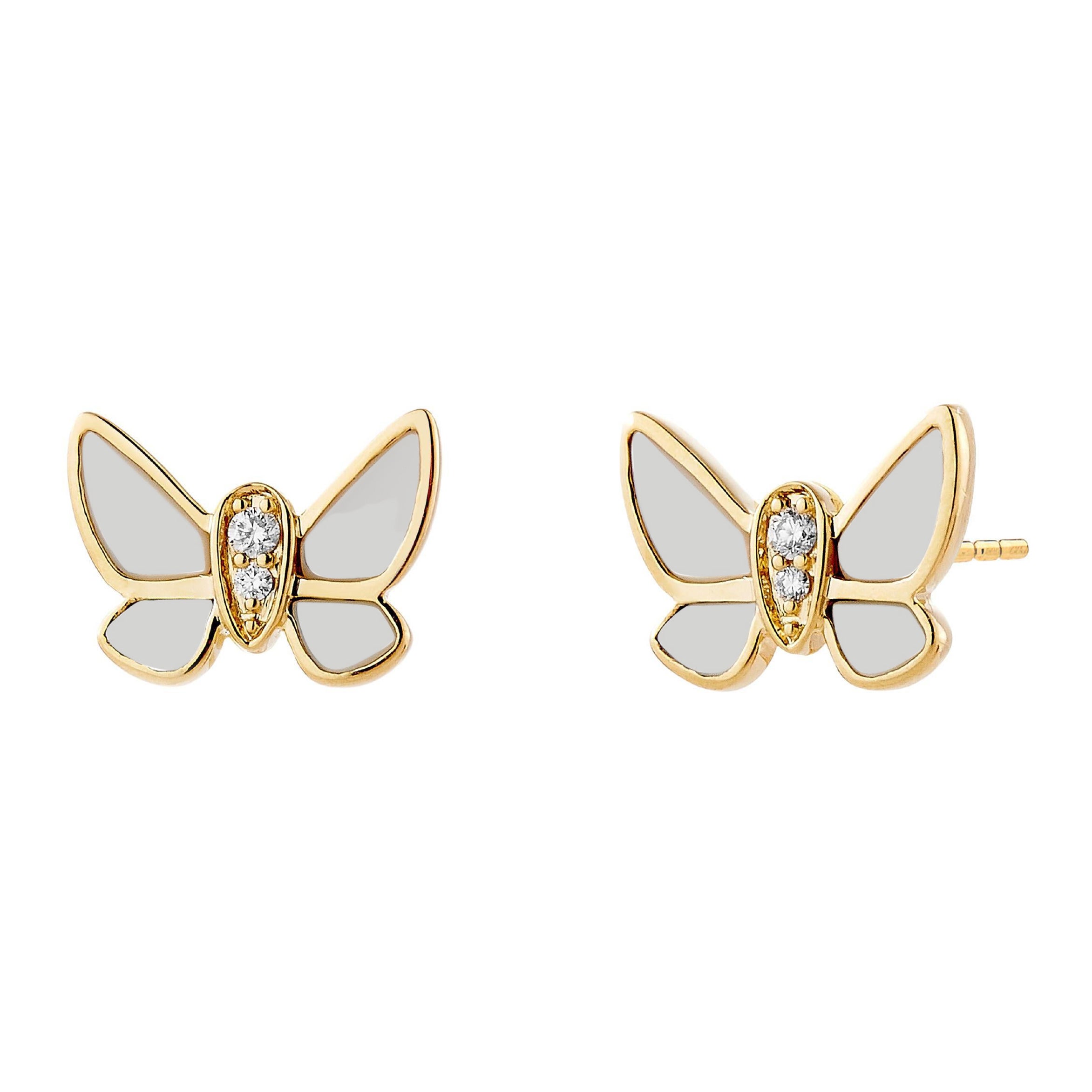 Borchie Jardin Butterfly in oro giallo Syna con perle e diamanti