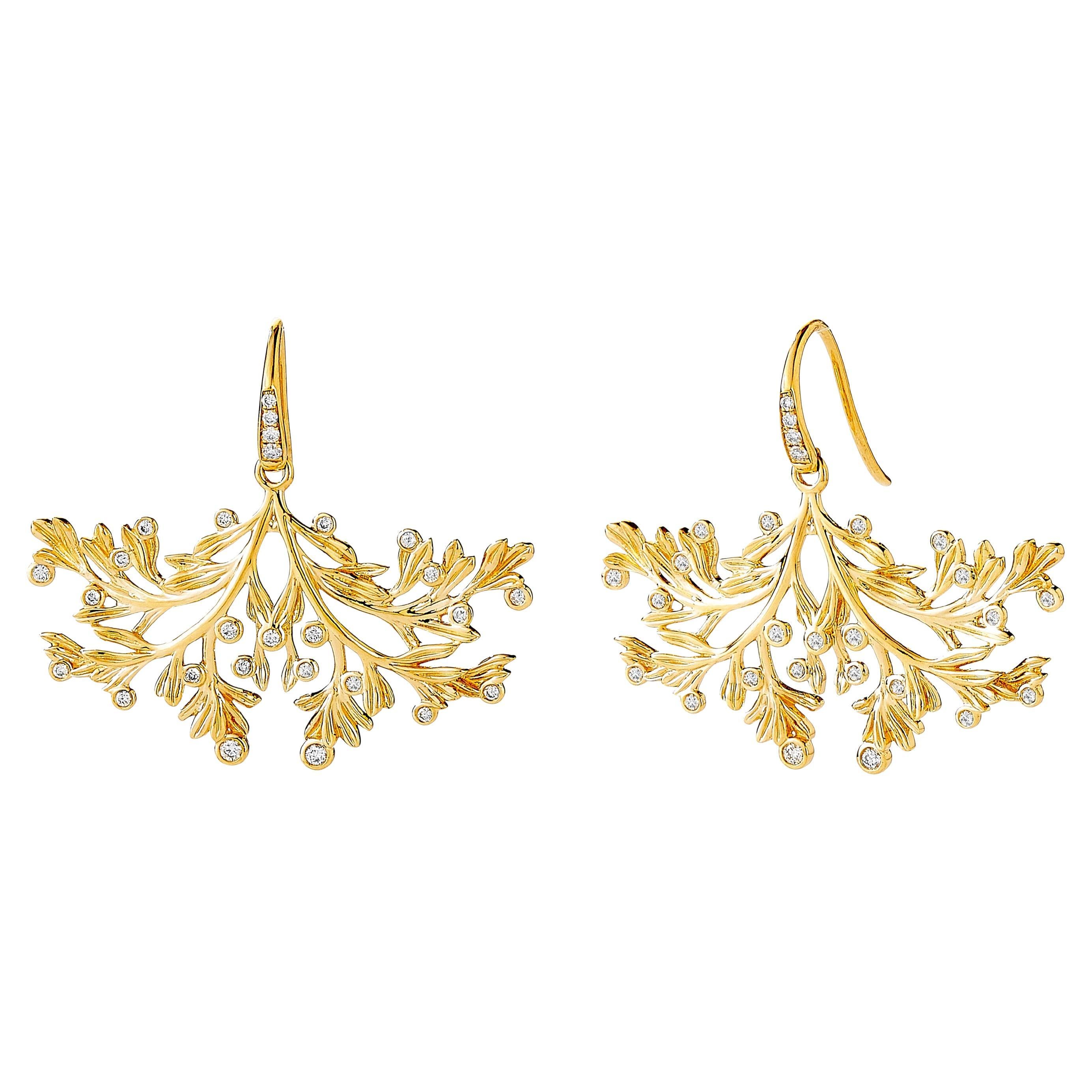 Syna Yellow Gold Jardin Earrings with Champagne Diamonds