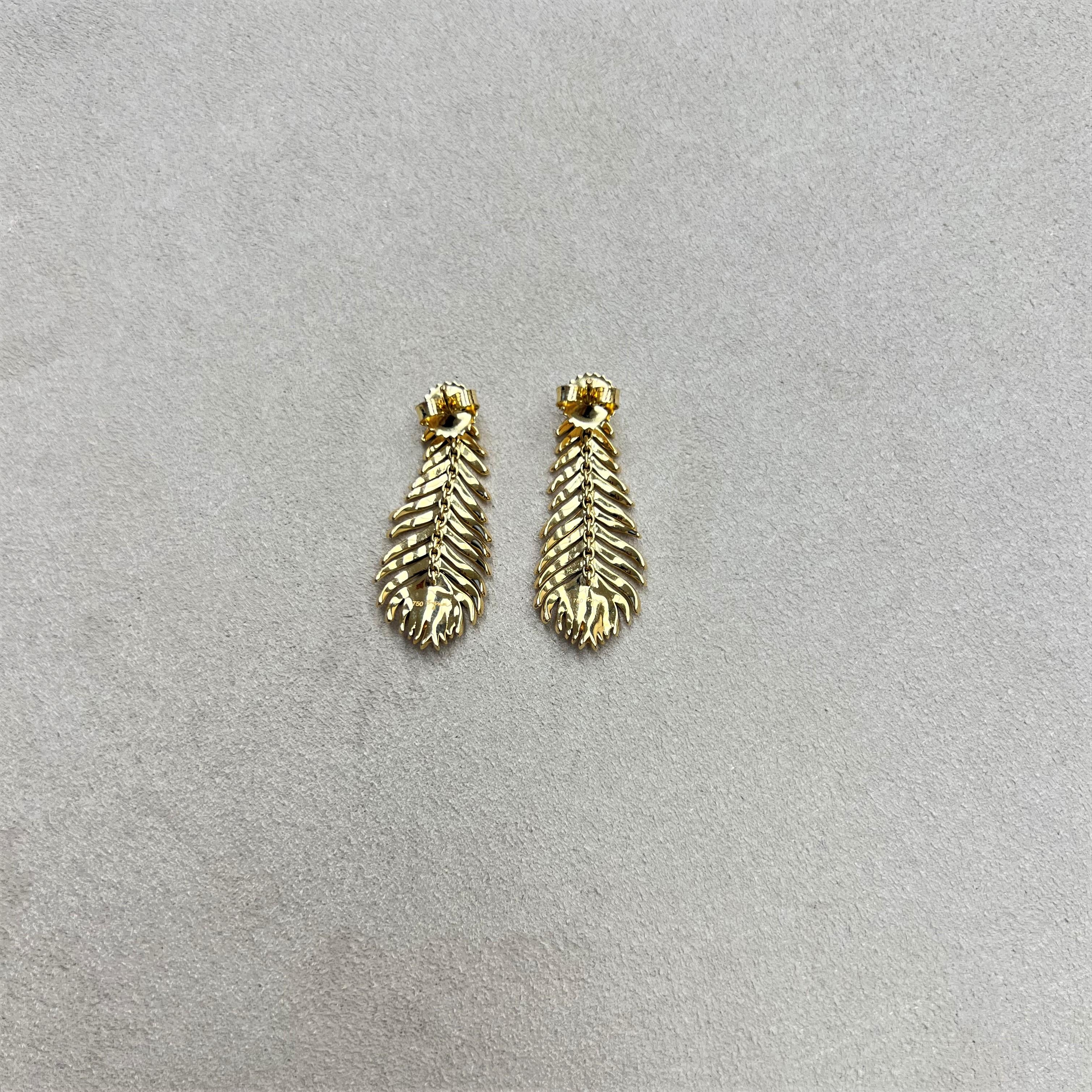 Contemporary Syna Yellow Gold Jardin Feather Earrings with Champagne Diamonds