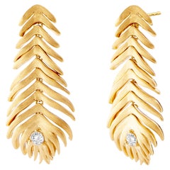 Syna Yellow Gold Jardin Feather Earrings with Champagne Diamonds