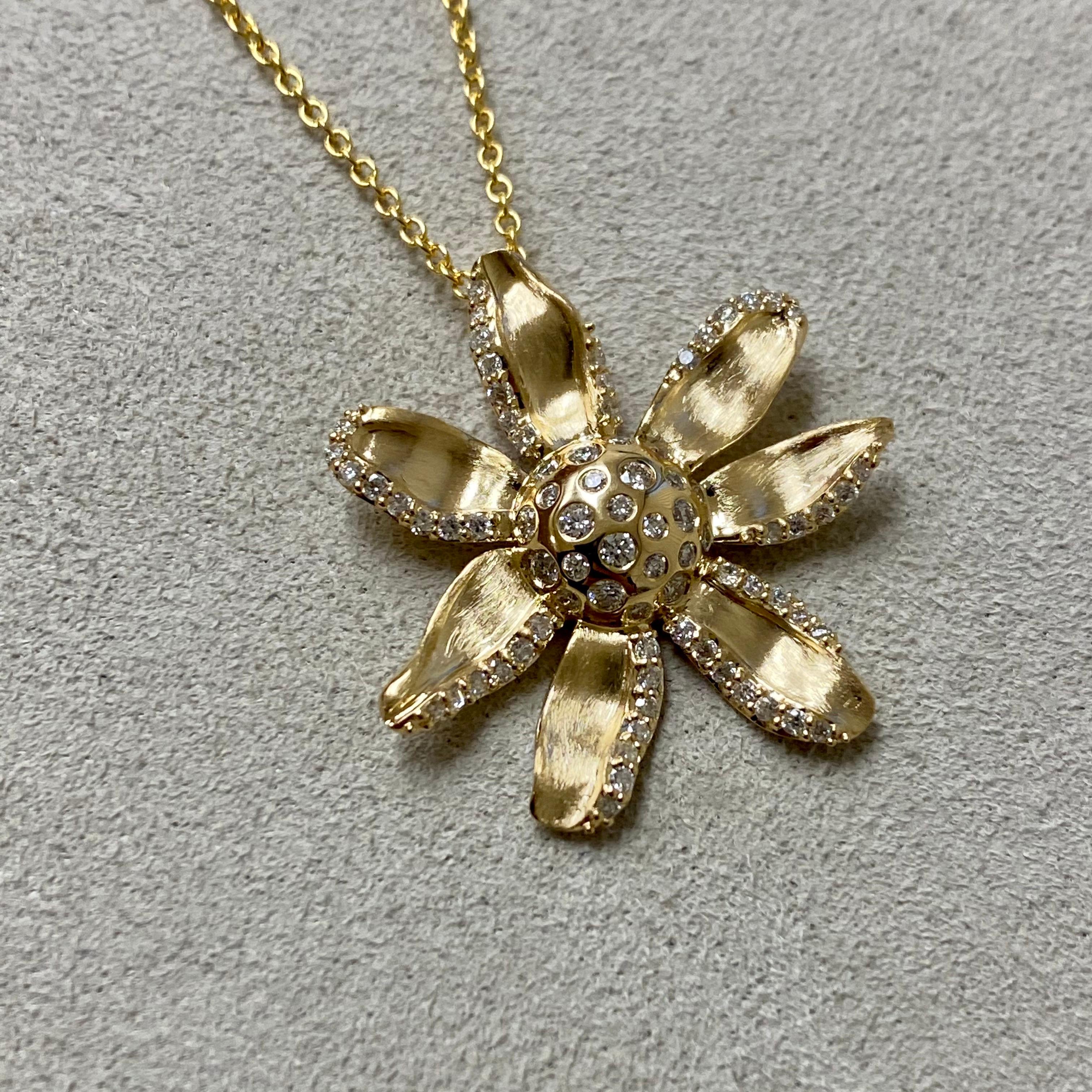 Contemporary Syna Yellow Gold Jardin Flower Necklace with Diamonds For Sale