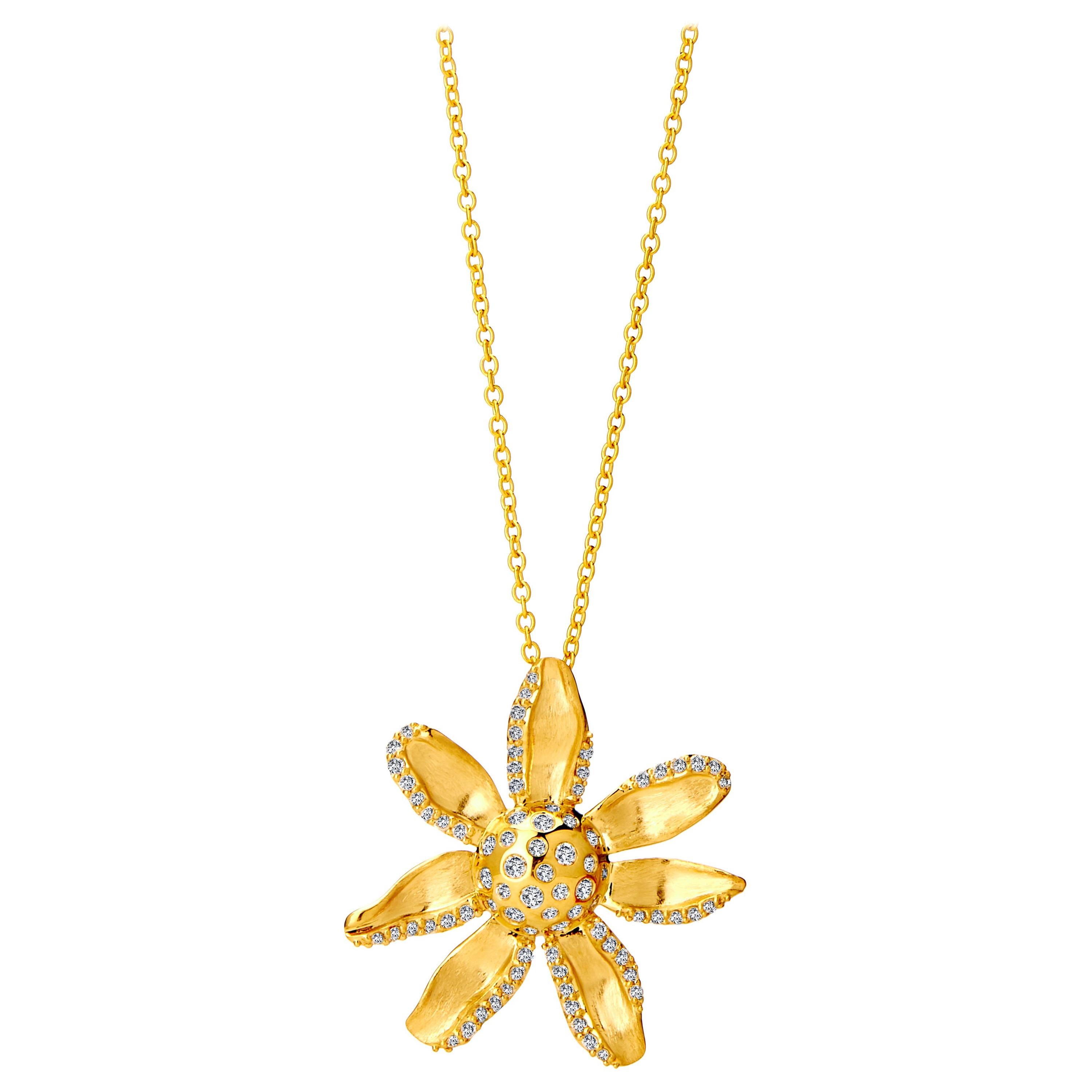 Syna Yellow Gold Jardin Flower Necklace with Diamonds For Sale