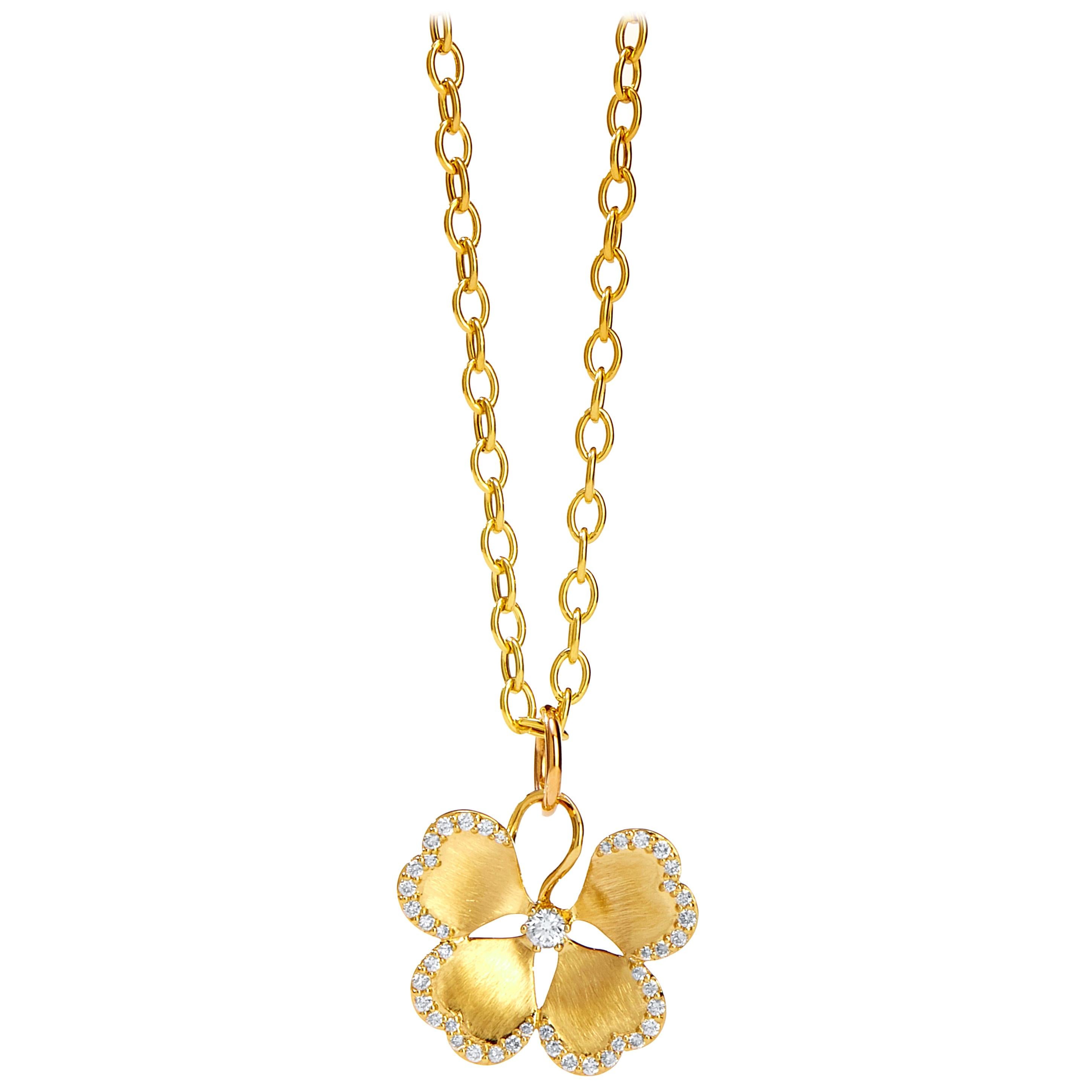 Syna Yellow Gold Jardin Flower Pendant with Diamonds For Sale