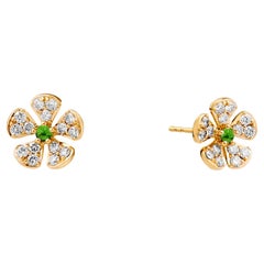 Syna Yellow Gold Jardin Flower Studs with Emeralds and Diamonds