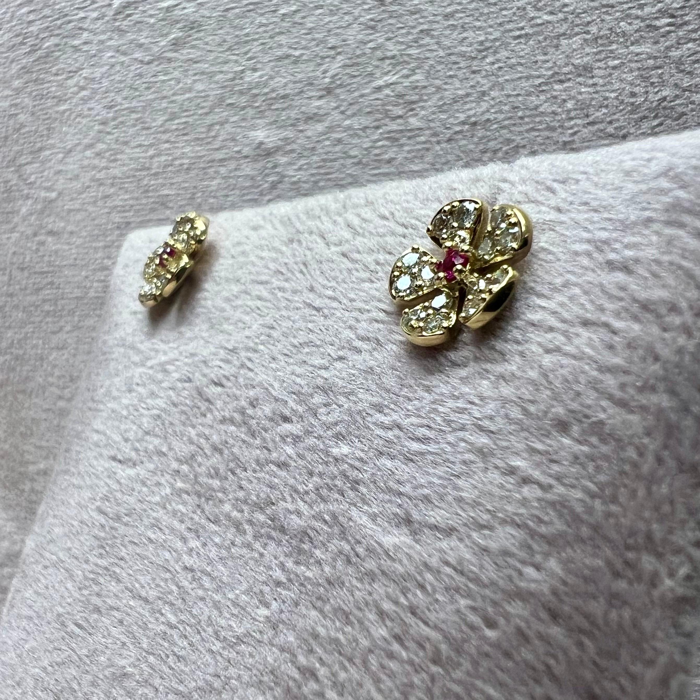 Contemporary Syna Yellow Gold Jardin Flower Studs With Rubies and Diamonds For Sale