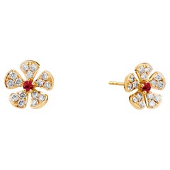 Syna Clous de fleurs de jardin en or jaune avec rubis et diamants