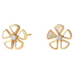 Syna Yellow Gold Jardin Mother of Pearl Flower Studs with Champagne Diamonds