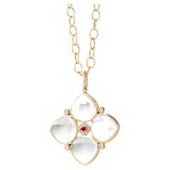 Syna Yellow Gold Jardin Rock Crystal Pendant with Ruby and Champagne Diamonds