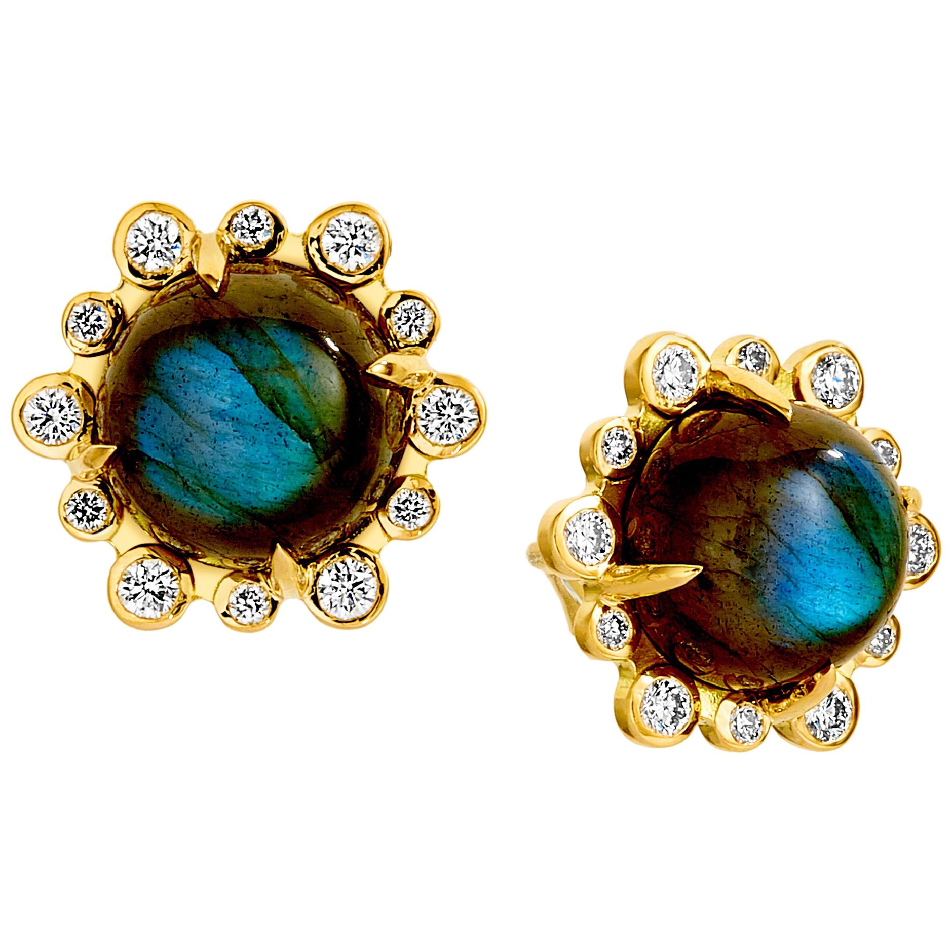 Syna Yellow Gold Labradorite Earrings with Diamonds