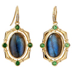 Syna Yellow Gold Labradorite Earrings with Tsavorites and Diamonds