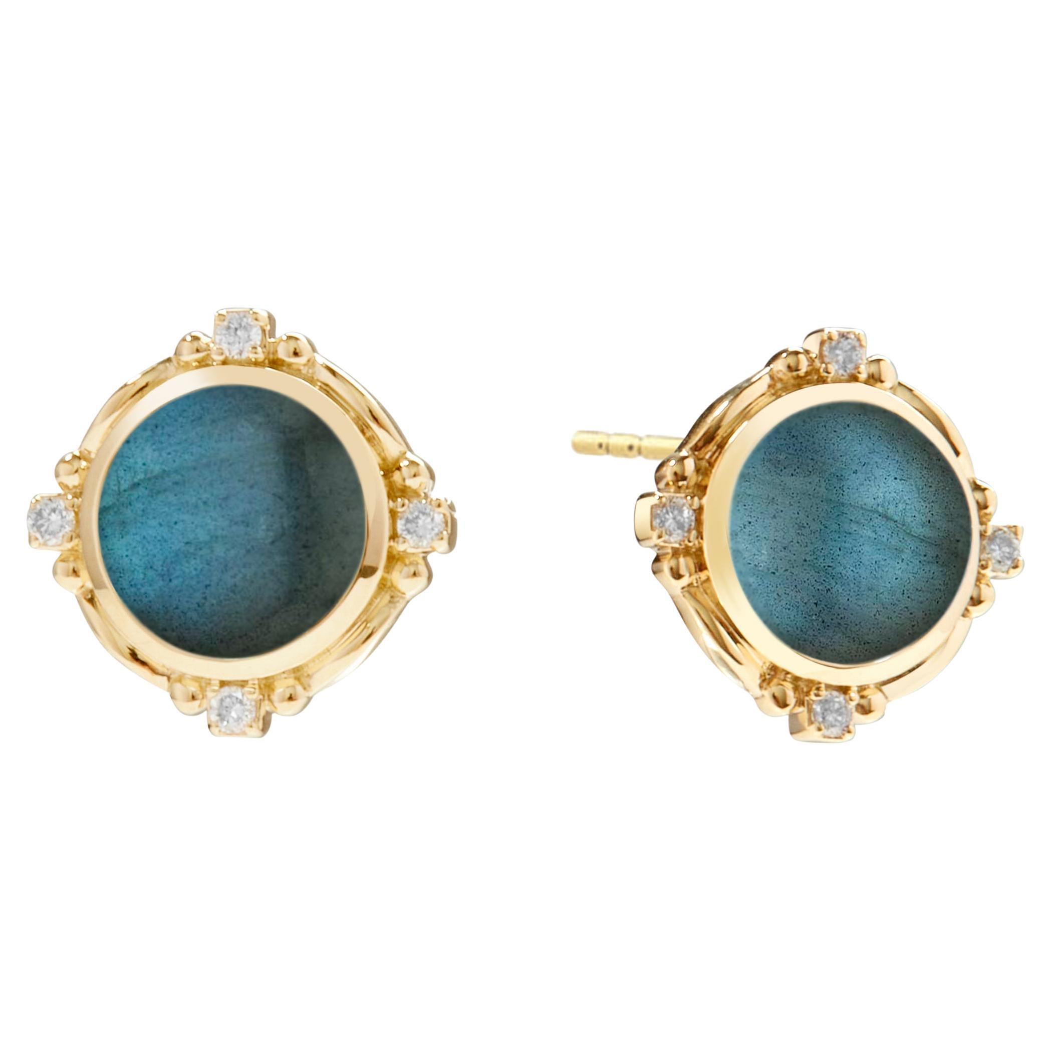 Syna Yellow Gold Labradorite Mogul Earrings with Diamonds