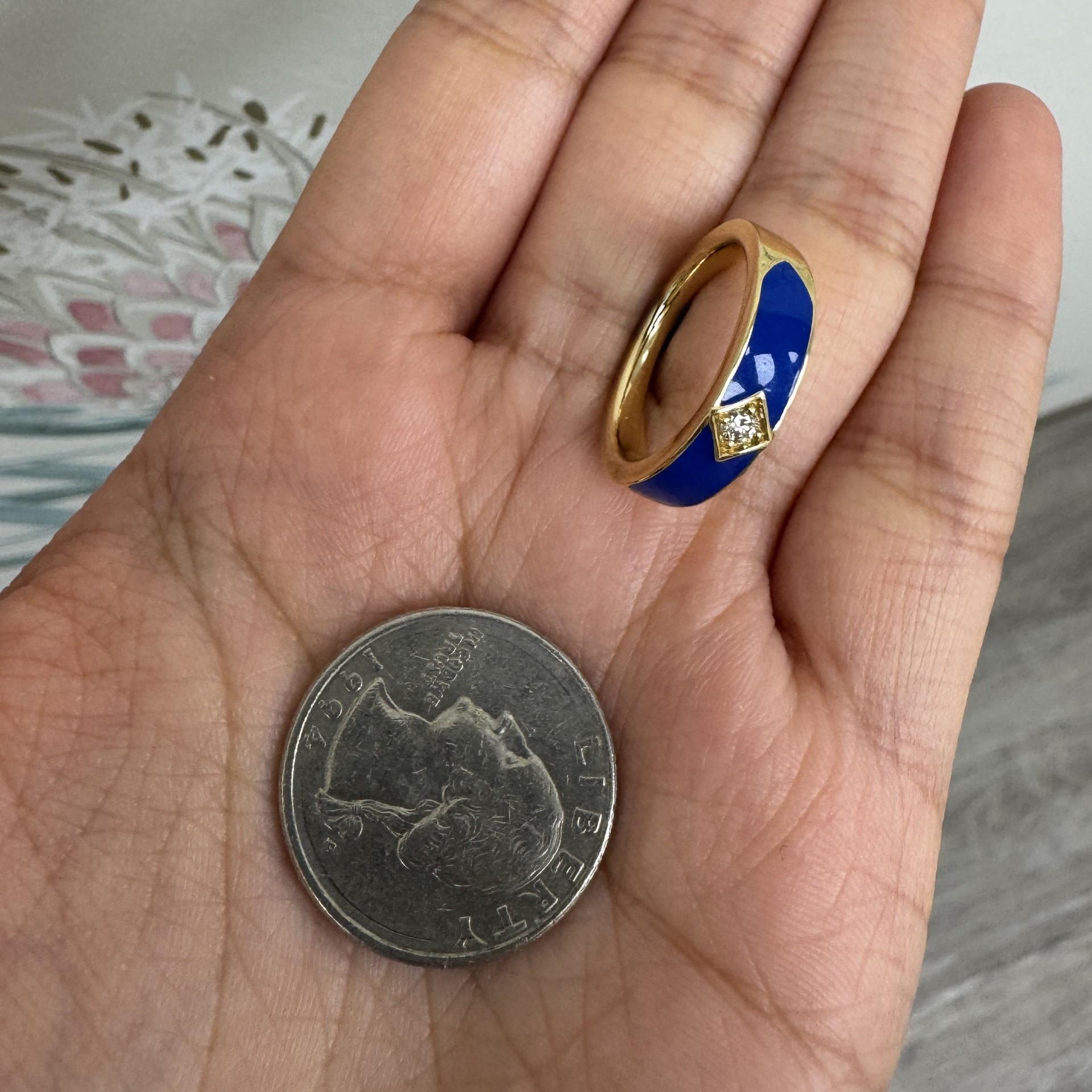 Round Cut Syna Yellow Gold Lapis Blue Enamel Band with Diamond For Sale