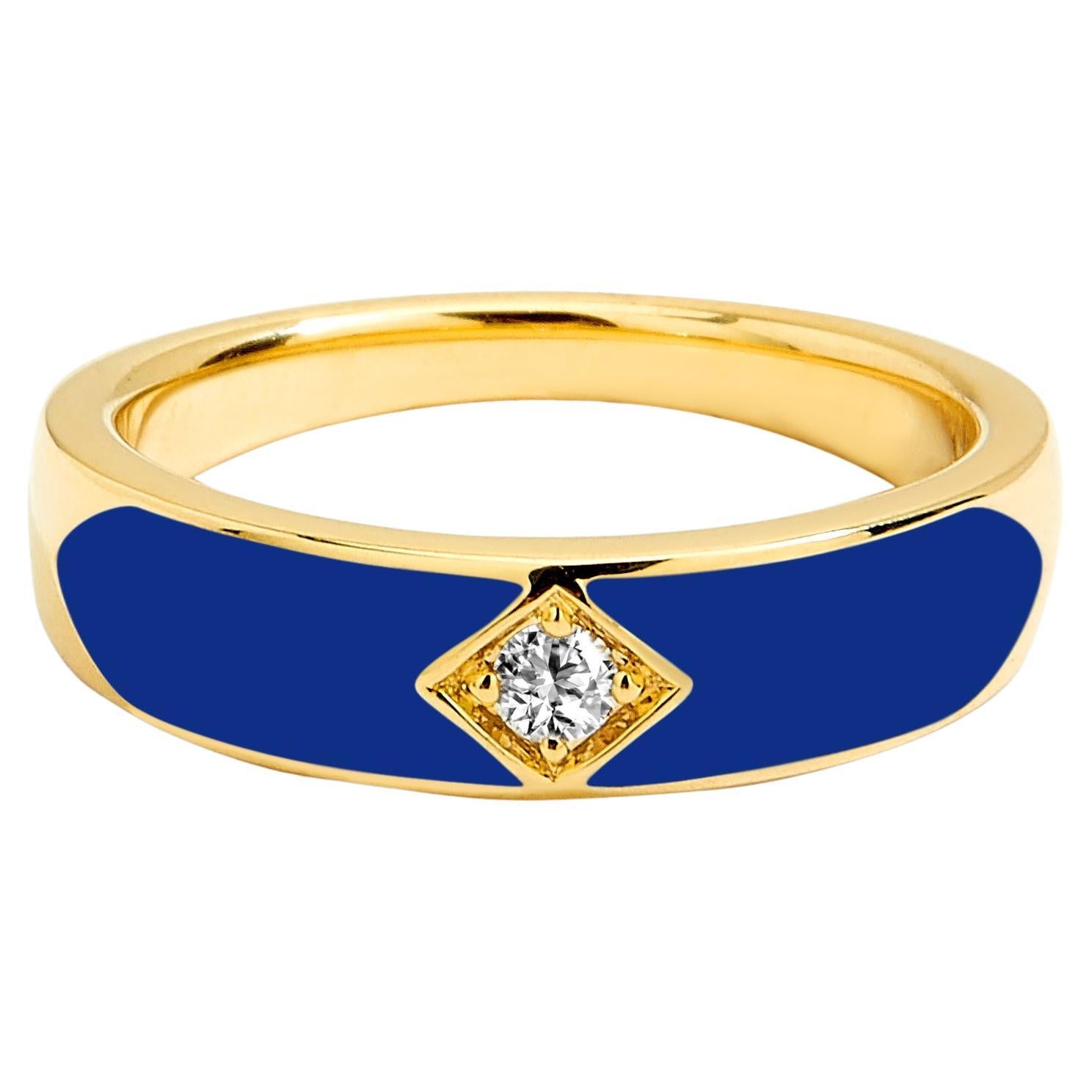 Syna Gelbgold Lapisblauer Emaille-Ring mit Diamant