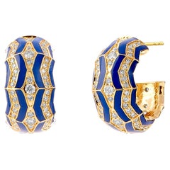 Syna Yellow Gold Lapis Enamel Hoop Earrings with Champagne Diamonds
