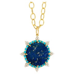 Syna Yellow Gold Lapis Lazuli and Turquoise Pendant with Champagne Diamonds