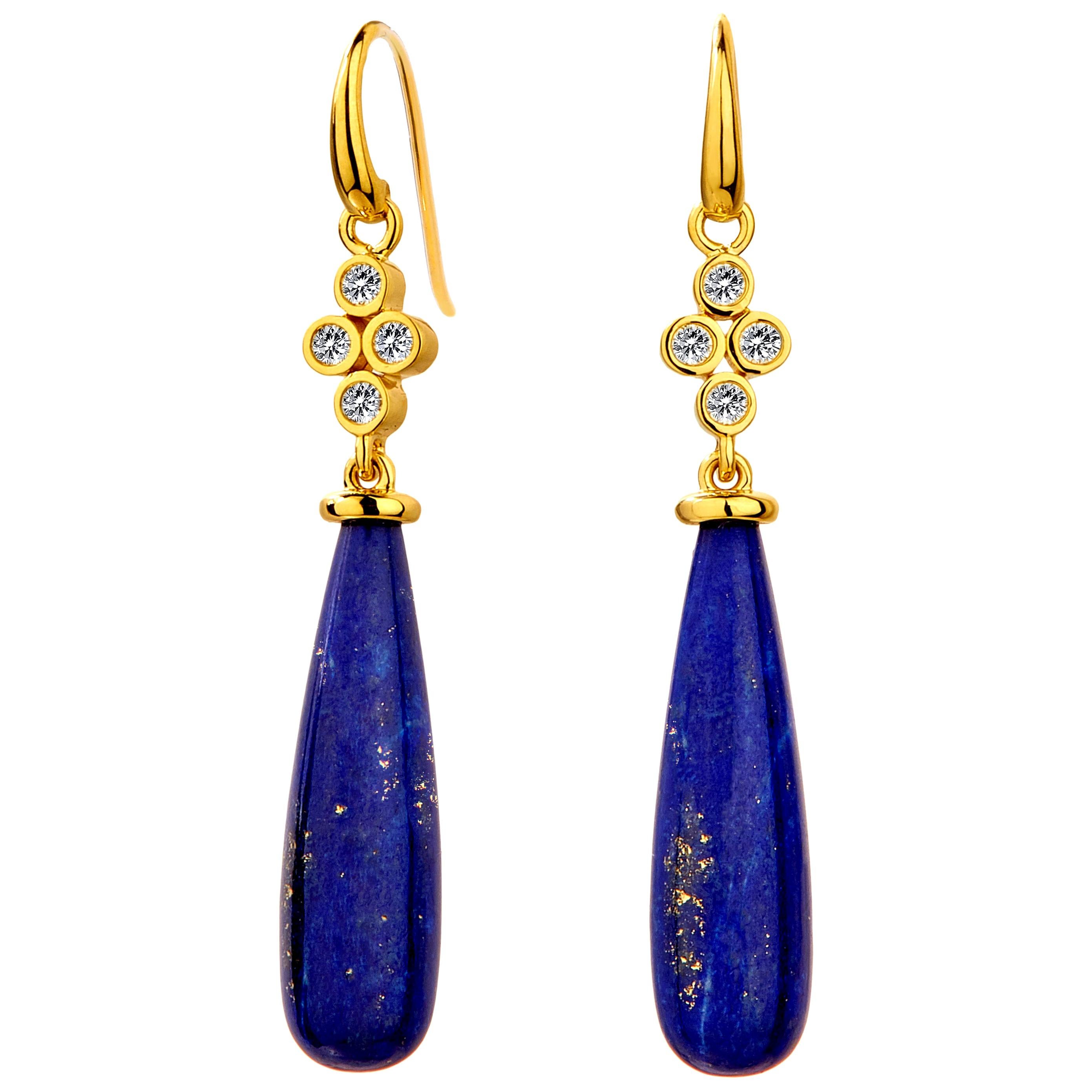 Syna Yellow Gold Lapis Lazuli Drop Earrings with Diamonds