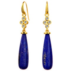 Syna Yellow Gold Lapis Lazuli Drop Earrings with Champagne Diamonds