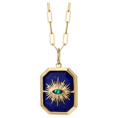 Syna Gelbgold Lapislazuli Evil Eye Anhänger mit Smaragd und Diamanten