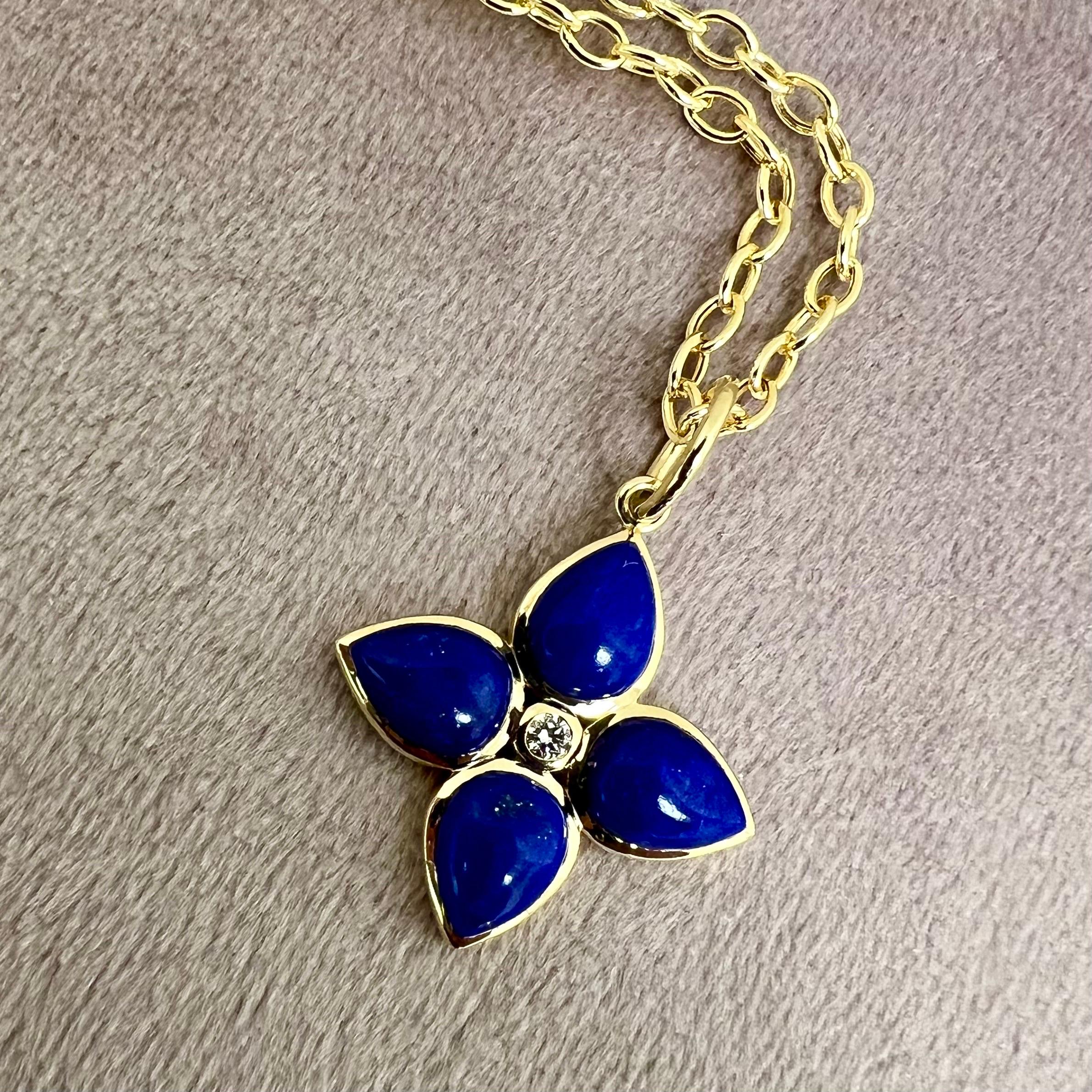 Created in 18 karat yellow gold
Lapis Lazuli 5 carats approx.
Diamonds 0.04 carat approx.
Chain sold separately

Exquisitely-sculpted from 18K yellow gold, the Pendant is expertly-crafted with a 5-carat lazuli lazuli and 0.04-carat diamonds,