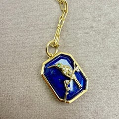 Syna Yellow Gold Lapis Lazuli Hummingbird Pendant with Diamonds and Tsavorites