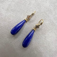 Syna Yellow Gold Lapis Lazuli Long Drop Earrings with Diamonds