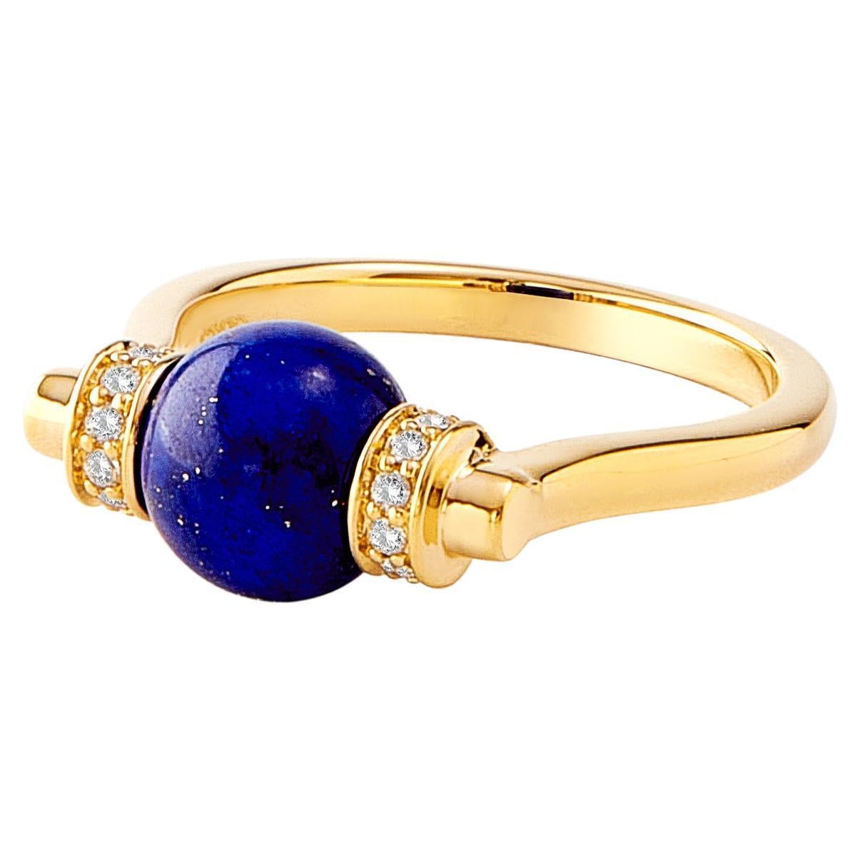 Syna Yellow Gold Lapis Lazuli Ring with Diamonds For Sale