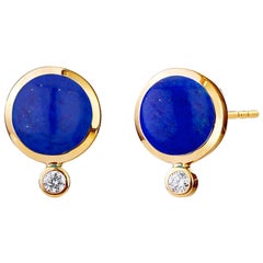 Syna Yellow Gold Lapis Lazuli Studs with Champagne Diamonds
