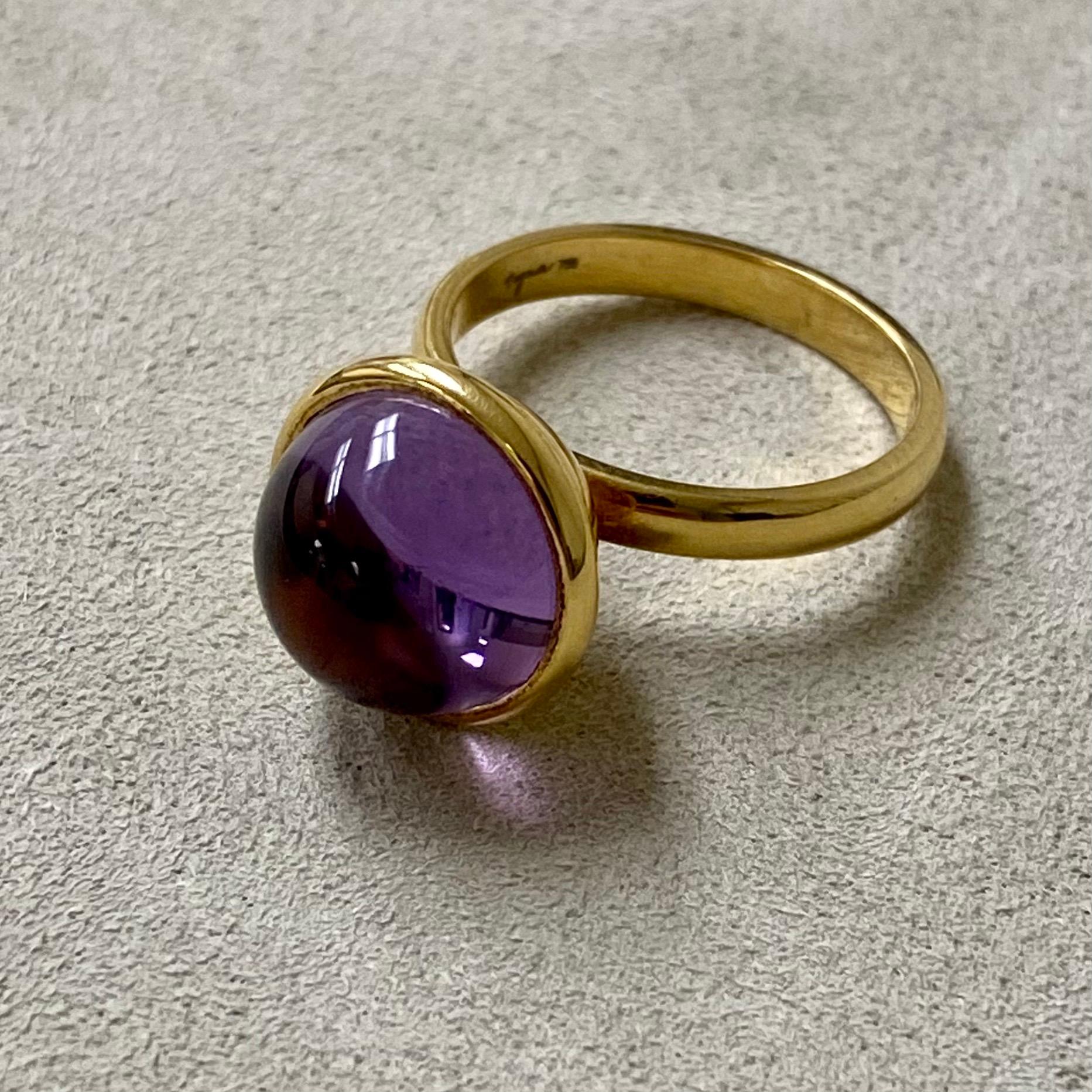 Created in 18 karat yellow gold
Amethyst 7.5 carats approx.
Ring size US 6.0, can be sized upon request.

Fashioned in 18 karat yellow gold, this magnificent ring showcases an opulent 7.5 carat amethyst. Its size is US 6.0, yet it can be sized to