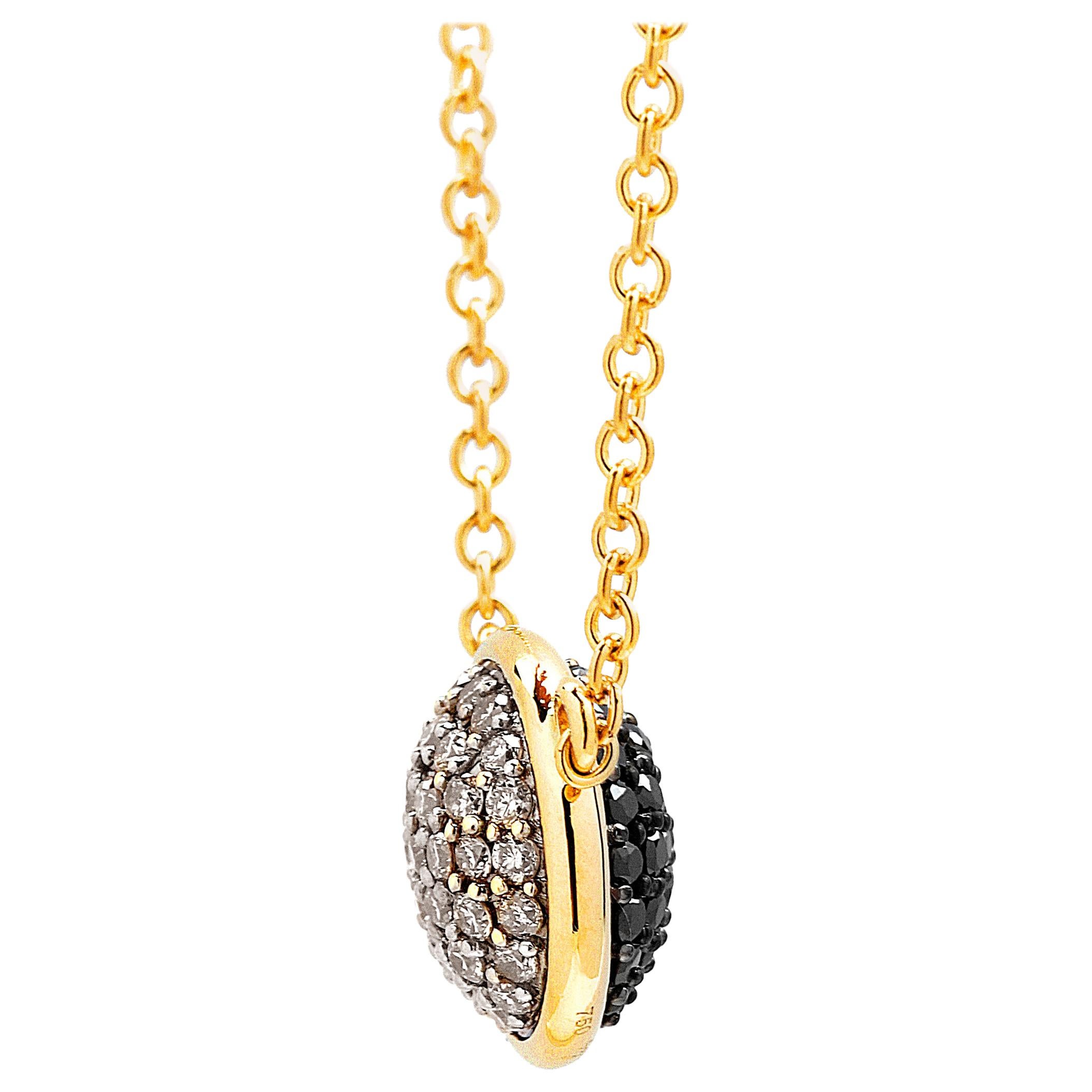 Syna Yellow Gold Large Black and Diamond Reversible Chakra Necklace For Sale