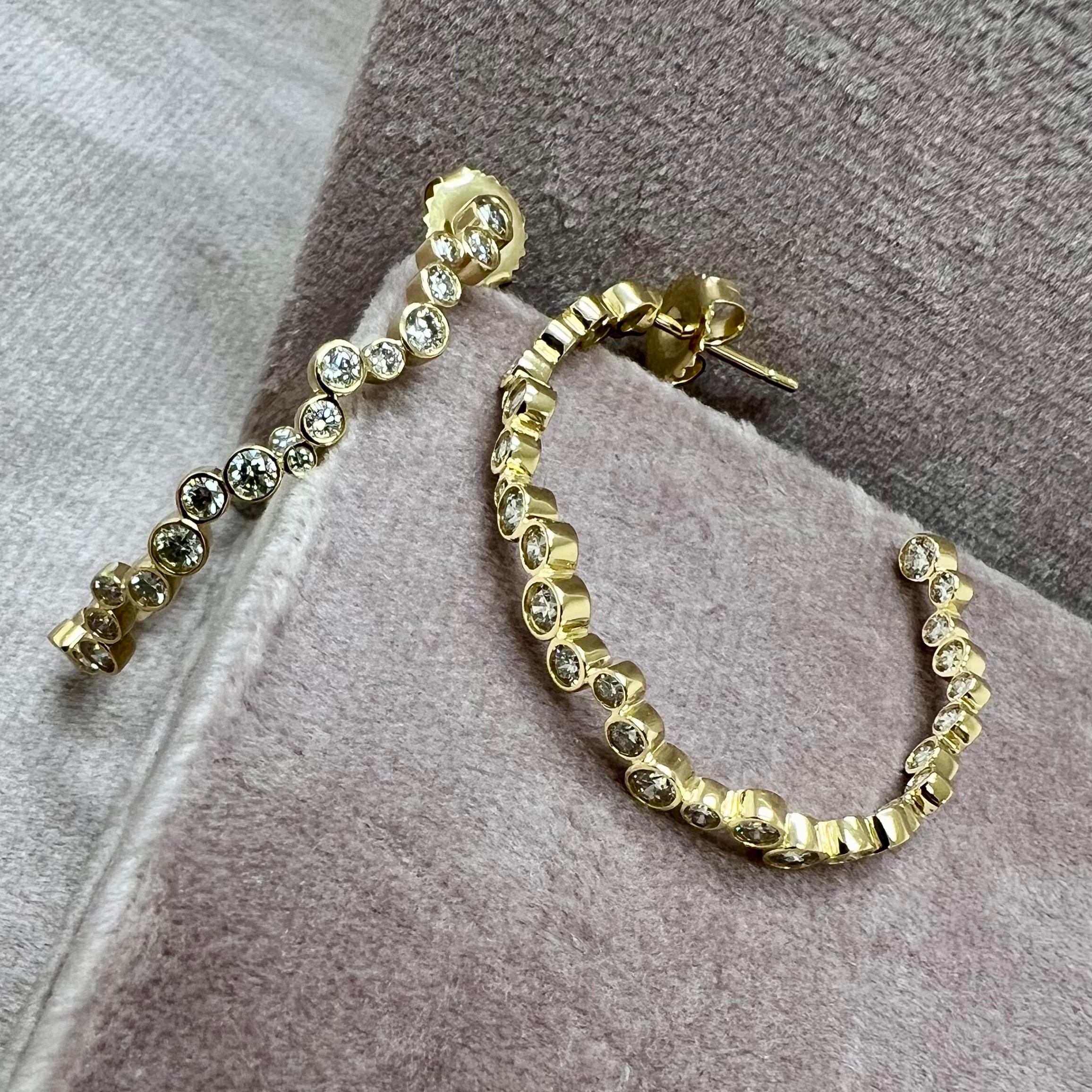 Round Cut Syna Yellow Gold Large Hoops with Diamonds For Sale
