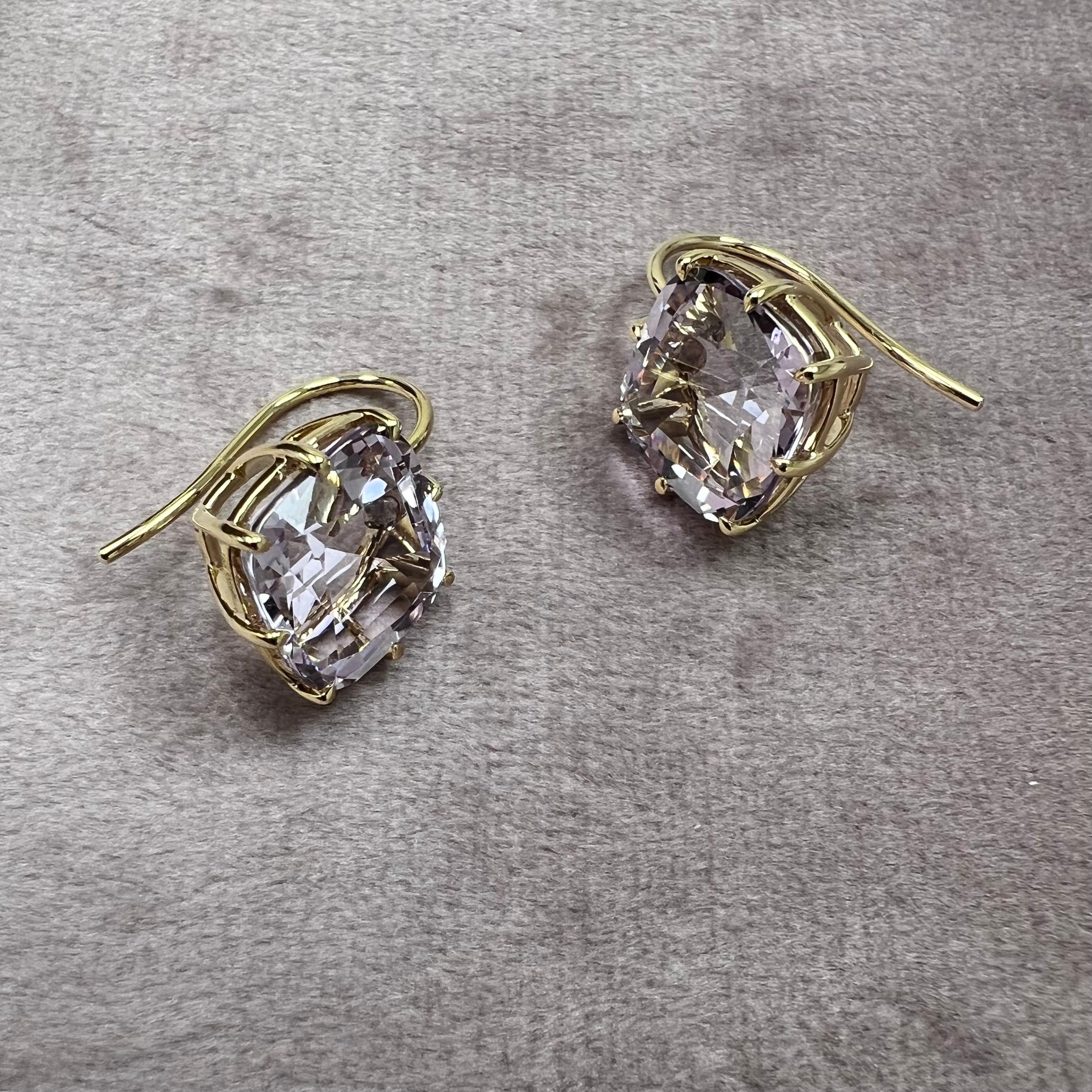 Cushion Cut Syna Yellow Gold Lavender Amethyst Cushion Earrings For Sale