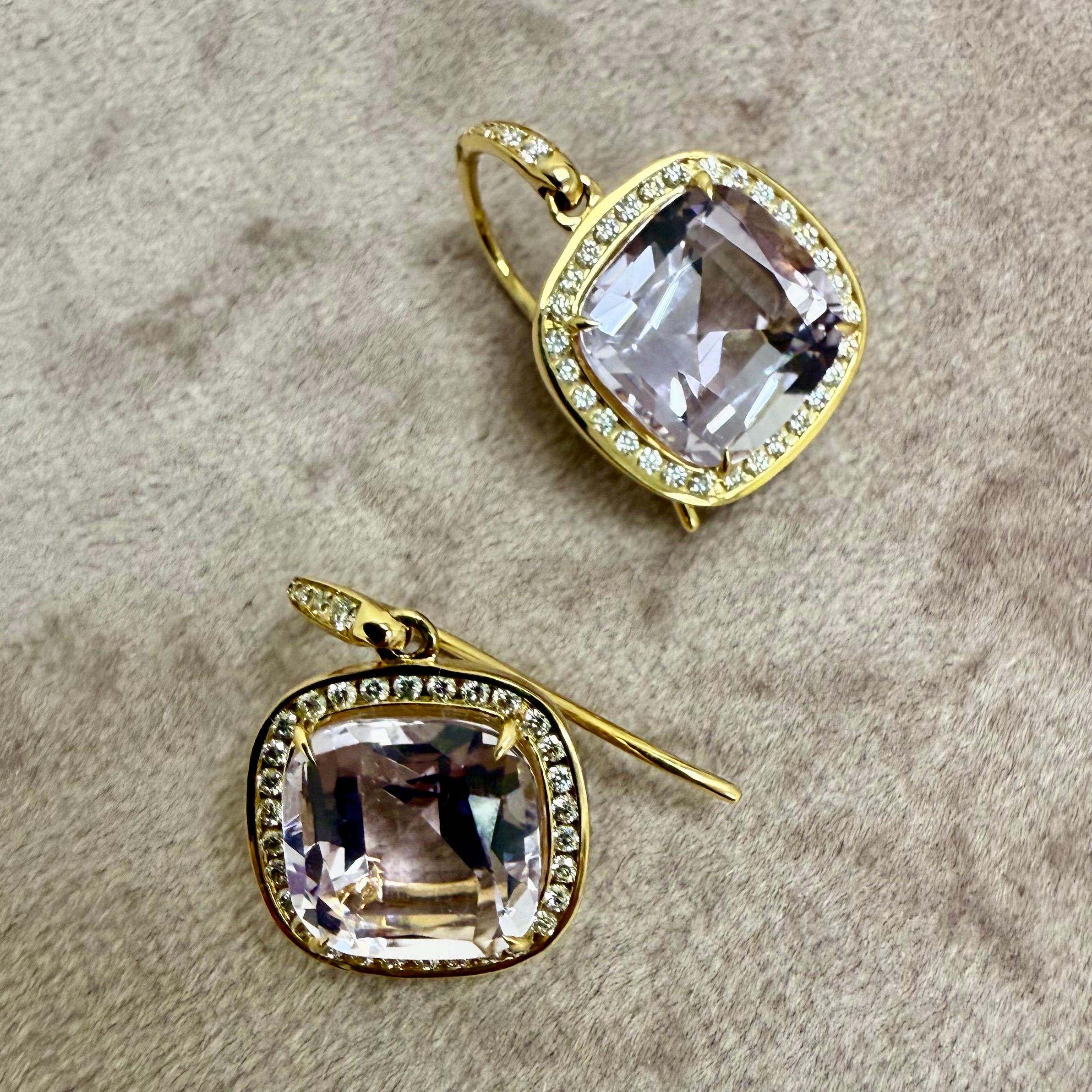 Contemporary Syna Yellow Gold Lavender Amethyst Earrings with Diamonds