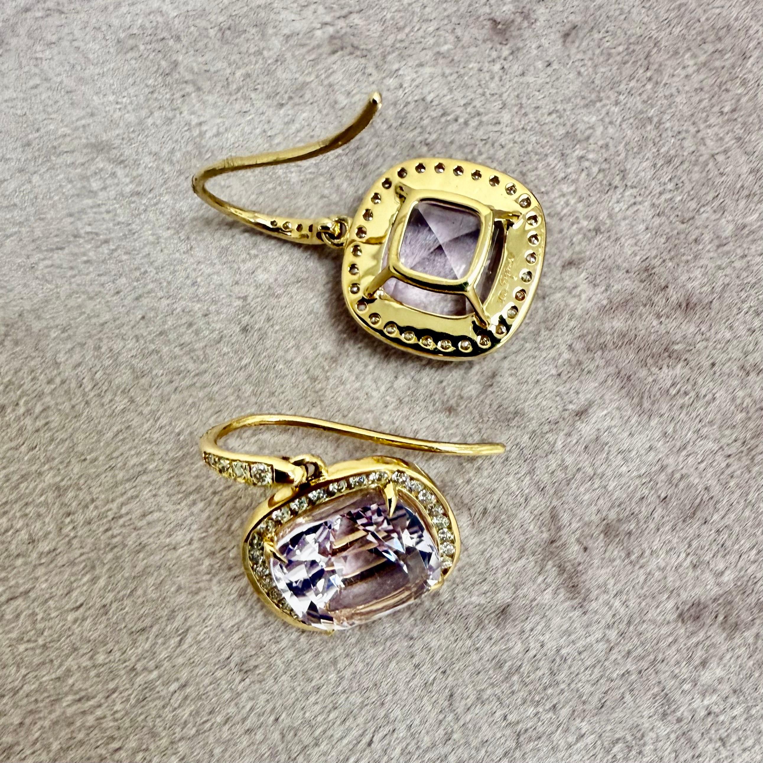 Syna Yellow Gold Lavender Amethyst Earrings with Diamonds In New Condition In Fort Lee, NJ