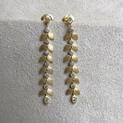 Syna Yellow Gold Leaf Earrings with Diamonds