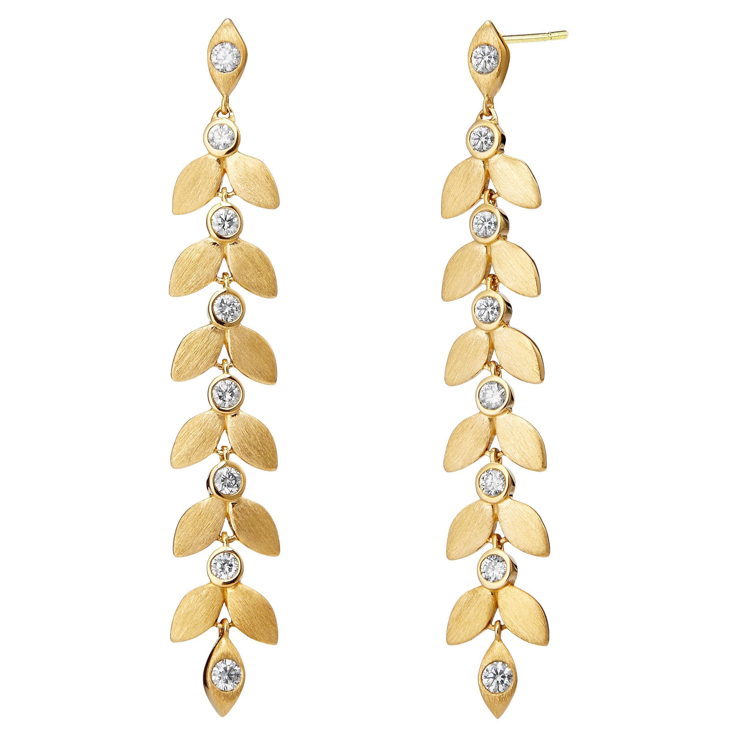 Syna Yellow Gold Leaf Earrings with Diamonds
