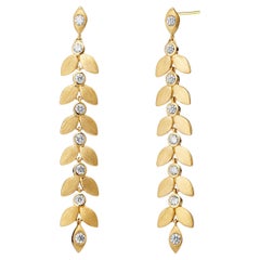 Syna Yellow Gold Leaf Earrings with Diamonds