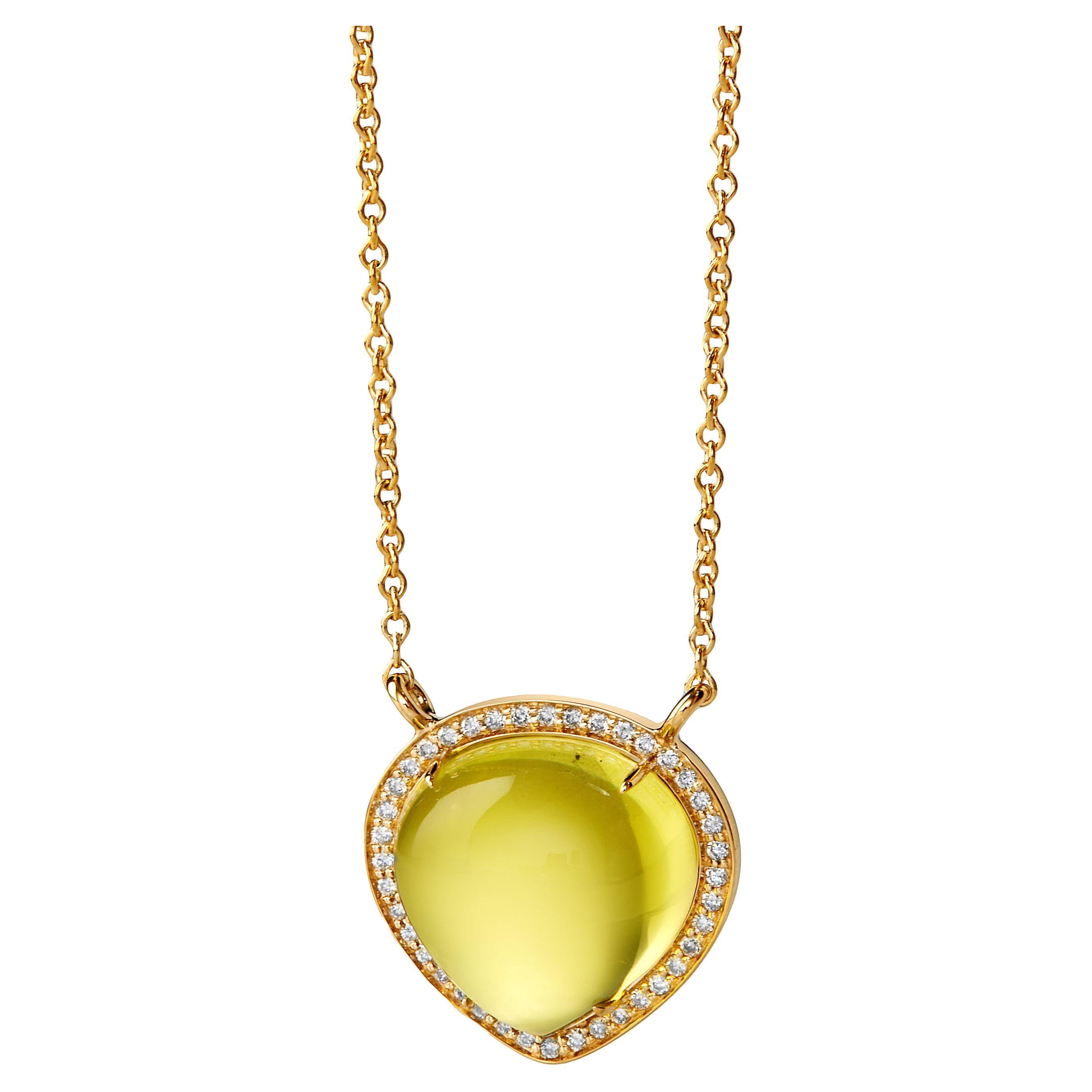 Syna Yellow Gold Lemon Quartz and Diamonds Necklace For Sale