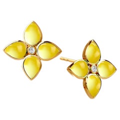 Syna Yellow Gold Lemon Quartz Earrings with Champagne Diamonds