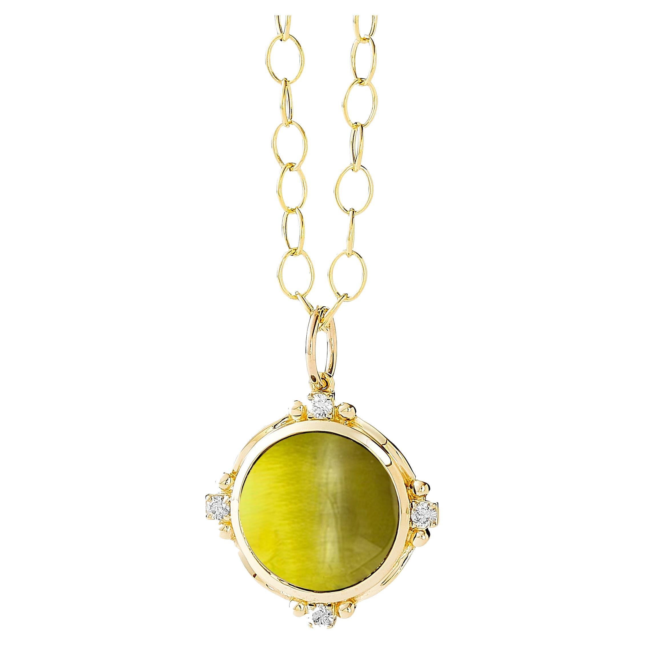 Syna Yellow Gold Lemon Quartz Pendant With Champagne Diamonds For Sale Syna Yellow Gold Lemon Quartz Pendant With Champagne Diamonds For Sale