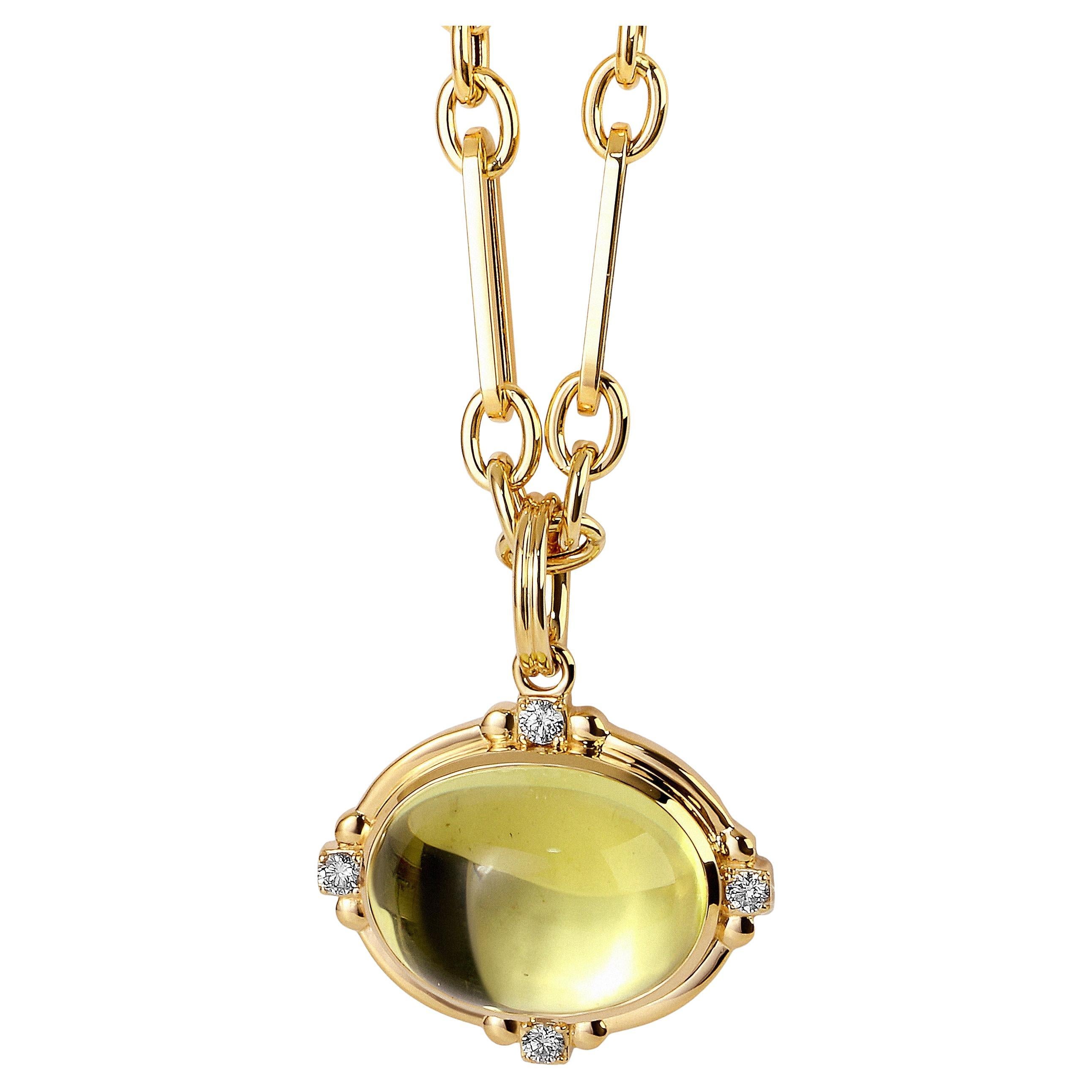 Syna Pendentif en or jaune quartz citron avec diamants en vente