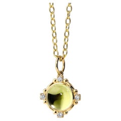 Syna Yellow Gold Lemon Quartz Pendant with Diamonds