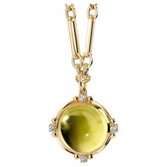Syna Yellow Gold Lemon Quartz Pendant with Diamonds