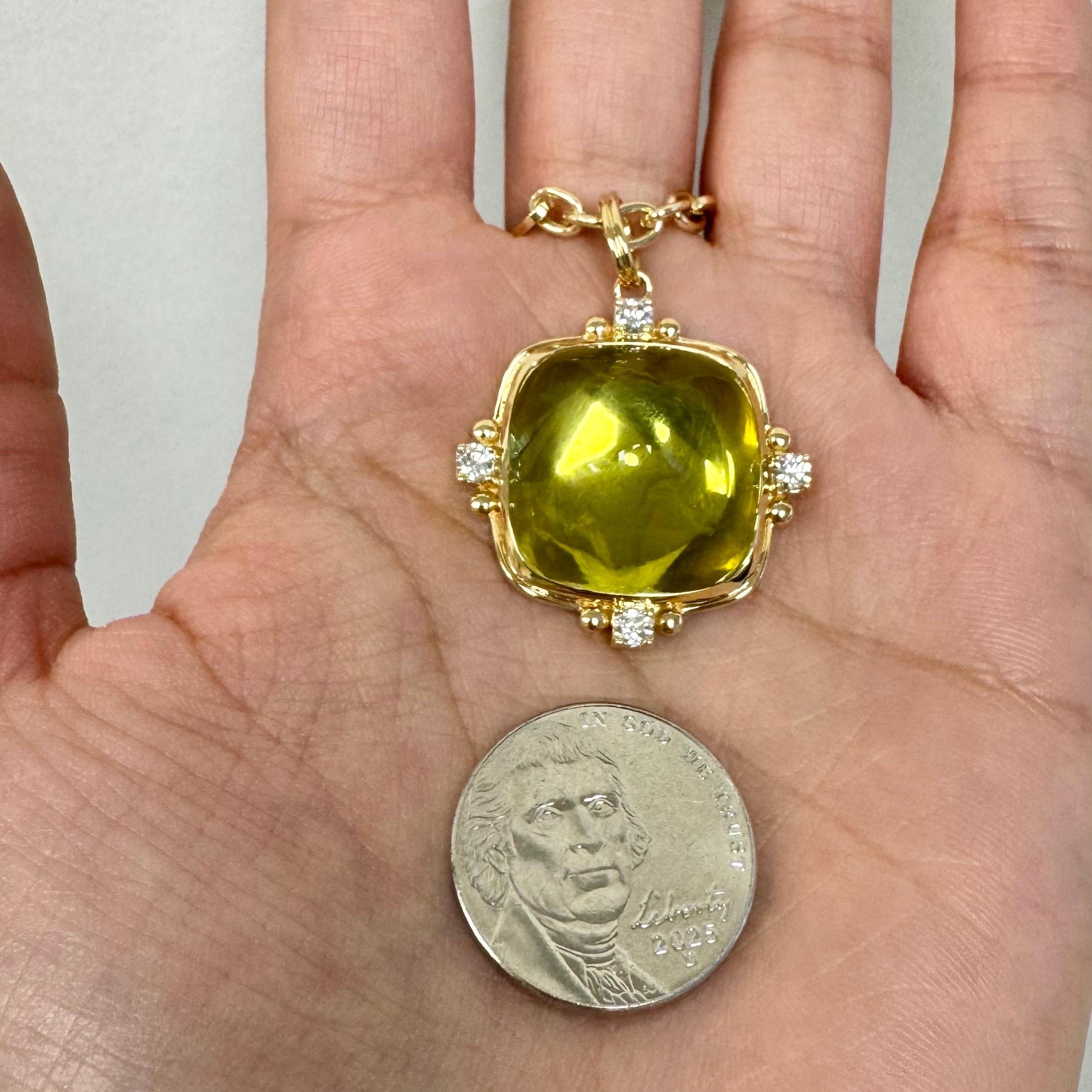 Contemporain Syna Yellow Gold Lemon Quartz Sugarloaf Pendant with Diamonds en vente