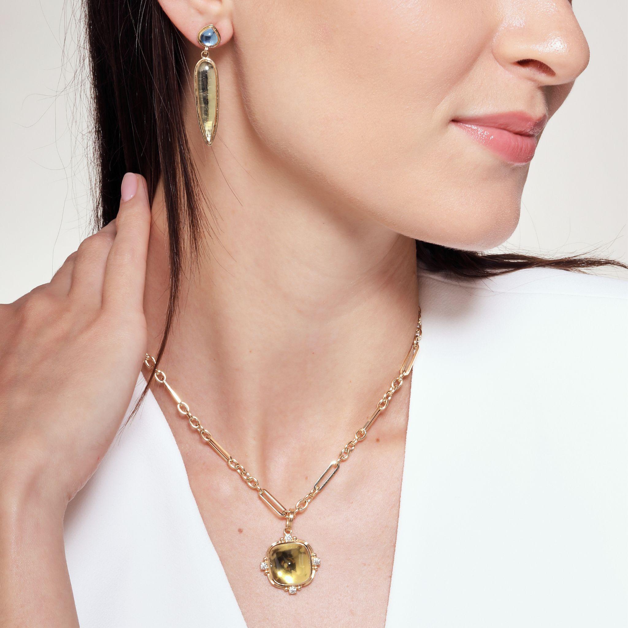 Syna Gelbgold Zuckerhut-Anhänger aus Zitronenquarz mit Diamanten (Zeitgenössisch) im Angebot