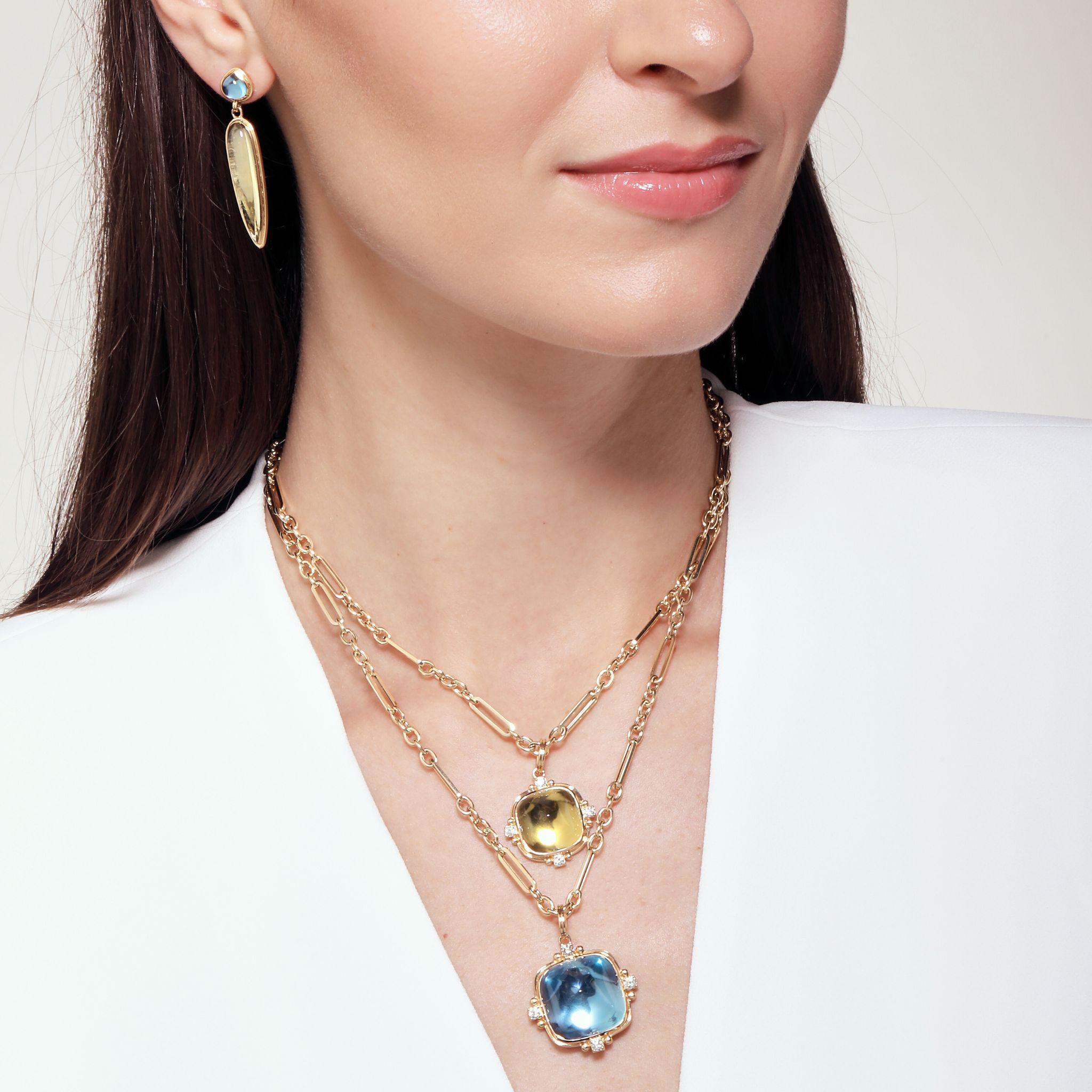 Contemporain Syna Pendentif pain de sucre en or jaune avec diamants en quartz citron en vente