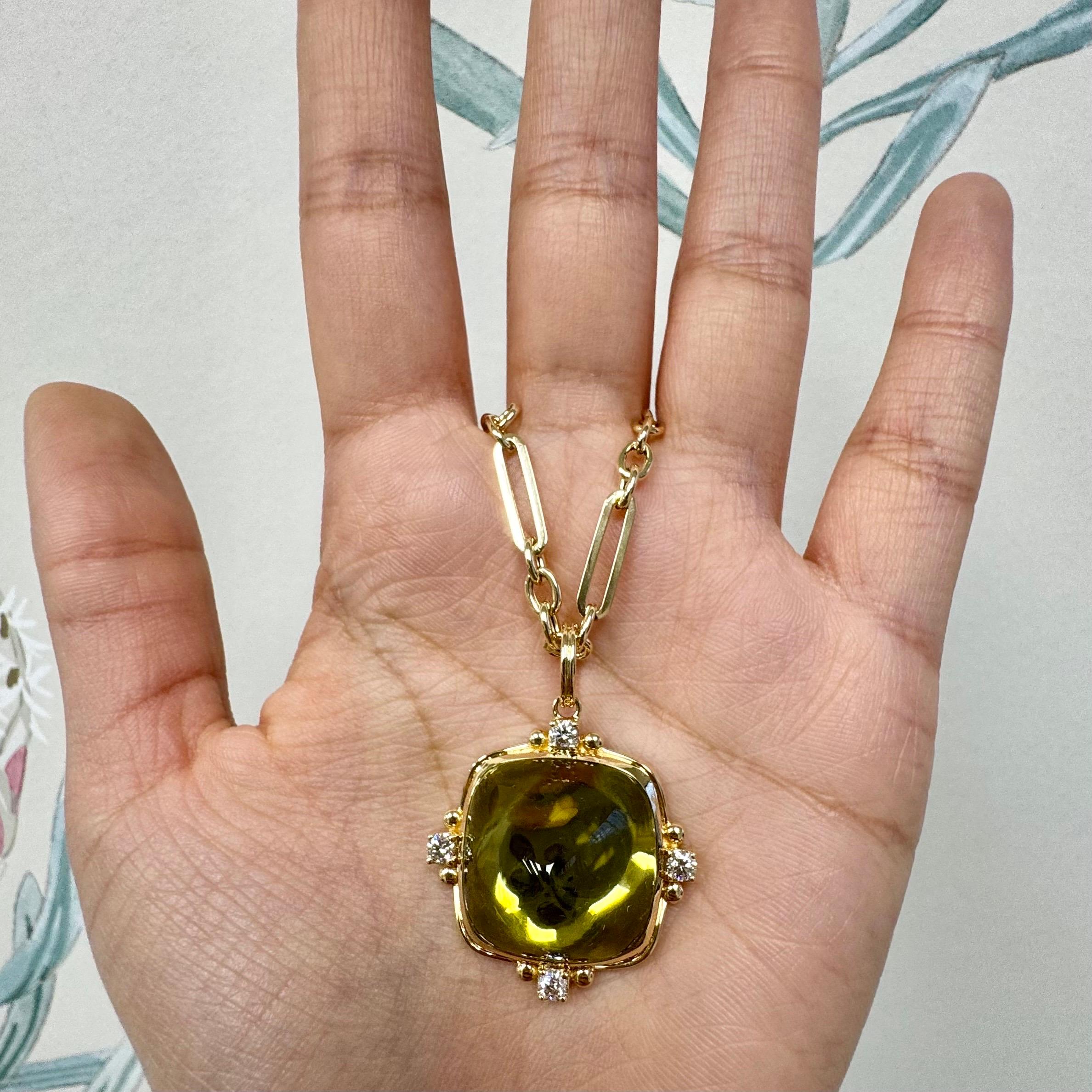 Taille cabochon « sugarloaf » Syna Yellow Gold Lemon Quartz Sugarloaf Pendant with Diamonds en vente