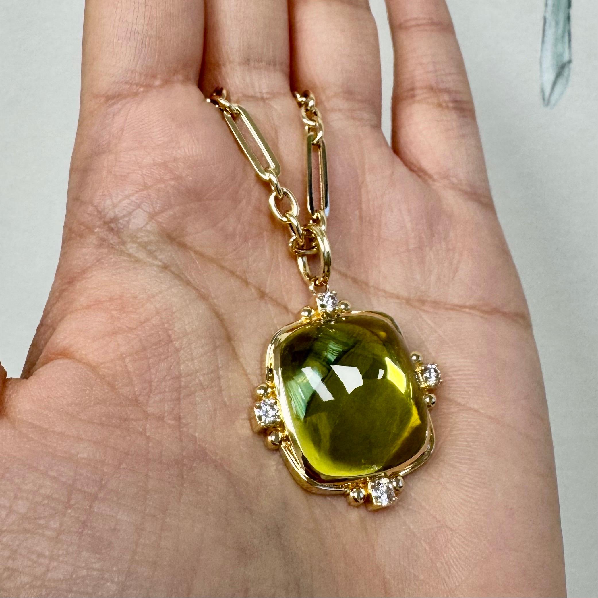 Syna Yellow Gold Lemon Quartz Sugarloaf Pendant with Diamonds Neuf - En vente à Fort Lee, NJ