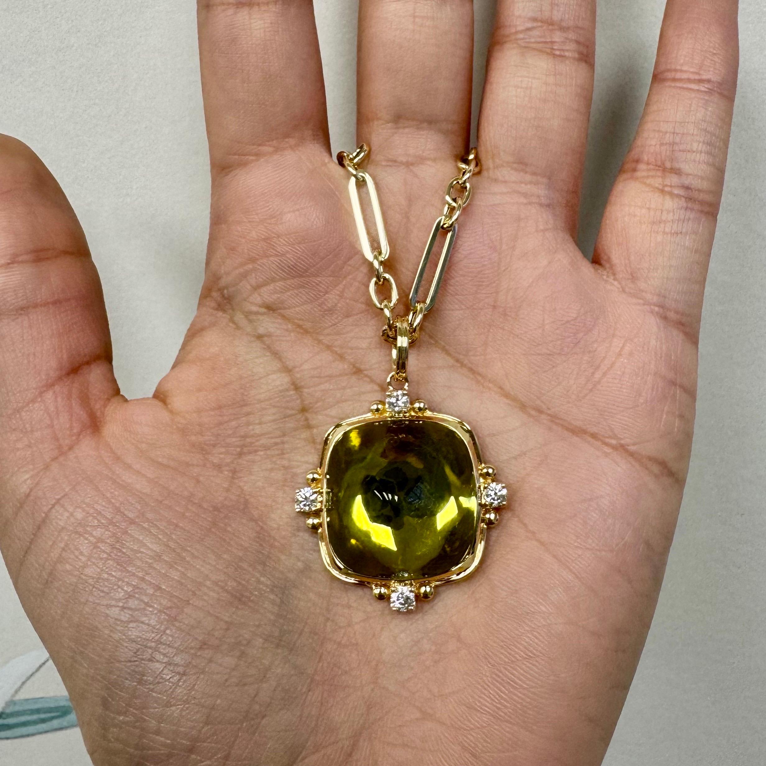Syna Yellow Gold Lemon Quartz Sugarloaf Pendant with Diamonds Pour femmes en vente